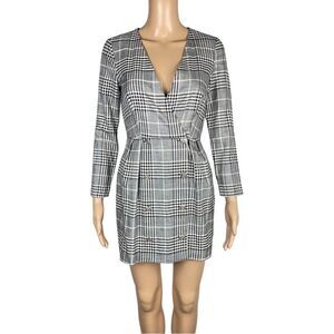 Zara Womens Gray Plaid Dress Long Sleeve Size XS